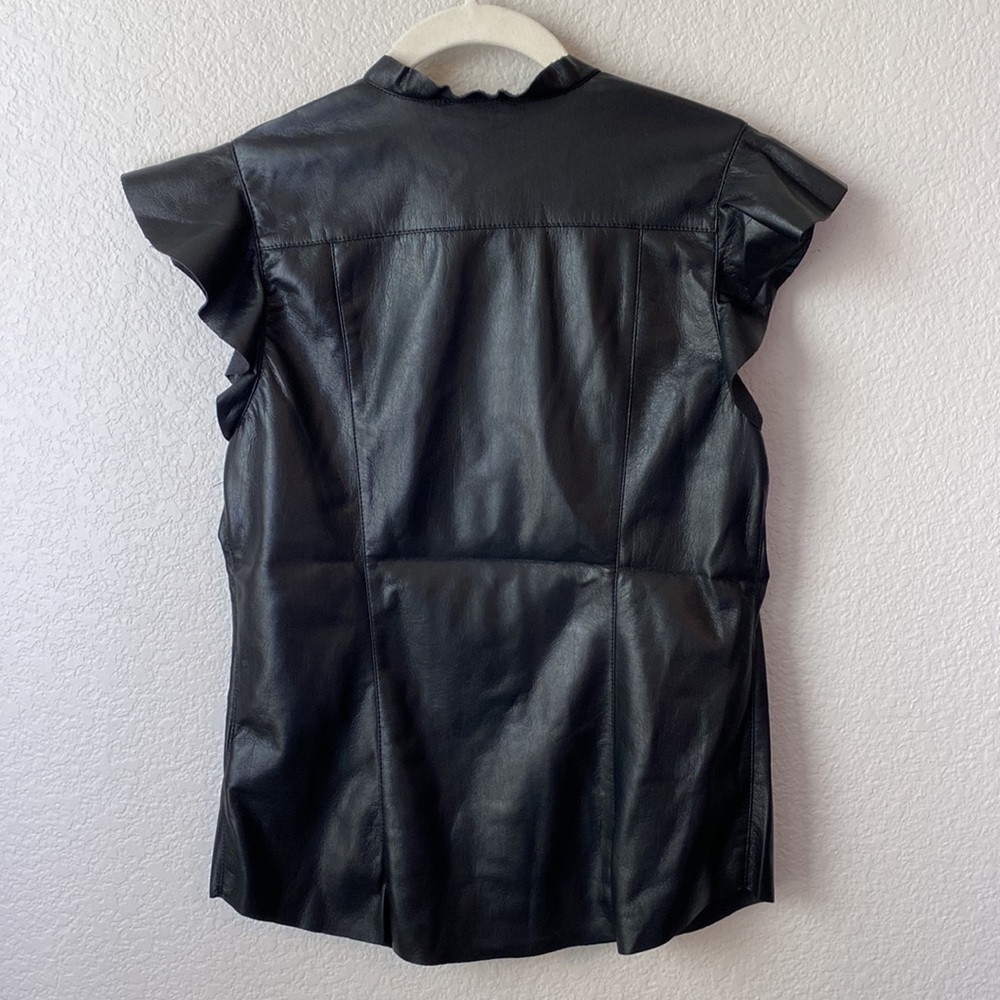 Joie Orien Black Vegan Leather Flutter Sleeve Top Size S - Picture 6 of 9